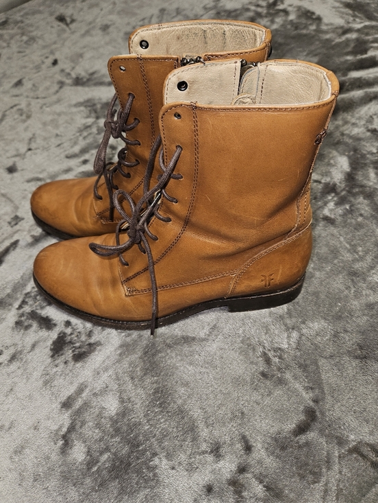 Frye Shoes - Frye Tan Melissa 3476081 Lace Up Ankle Short Leather Boots Sz 7 Indie Sleeze